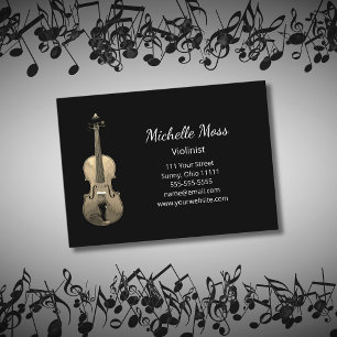 Violin Elegante Music Teacher Performer Black Visitenkarte