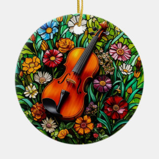 Violin Floral Keramik Ornament