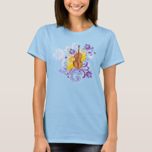 Violin Floral Swirl Gold Fine Jersey T - Shirt
