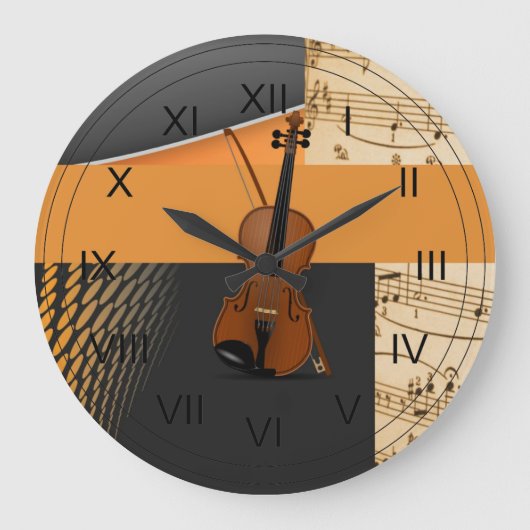 Violin in Abstract Music-Theme Große Wanduhr (Vorderseite)