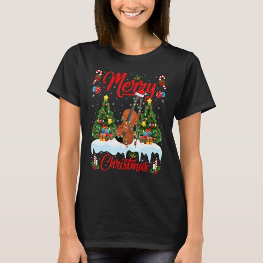 Violin   Lights Xmas Tree Santa Violin Christmas T-Shirt (Vorderseite)
