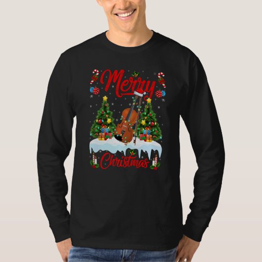 Violin  Lights Xmas Tree Santa Violin Christmas T-Shirt (Vorderseite)