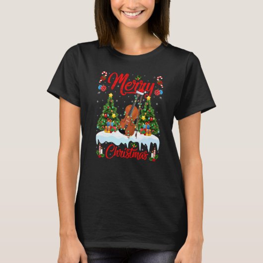 Violin Lights Xmas Tree Santa Violin Christmas T-Shirt (Vorderseite)