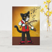 Violin Music Cat Karte (Gelbe Blume)
