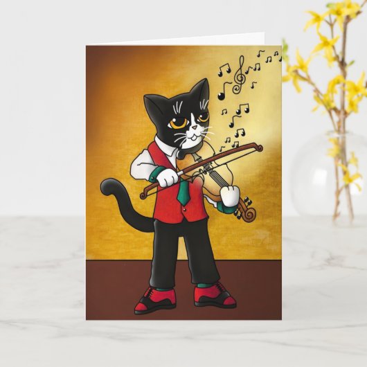 Violin Music Cat Karte (Gelbe Blume)