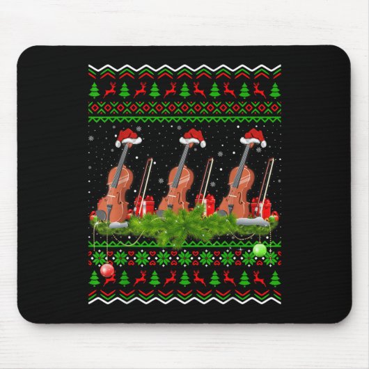 Violin Music Lover Xmas Gift Ugly Christmas Violin Mousepad (Vorne)