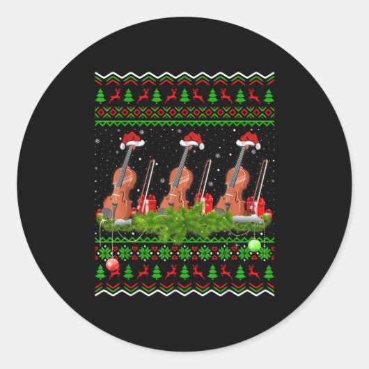 Violin Music Lover Xmas Gift Ugly Christmas Violin Runder Aufkleber (Vorderseite)