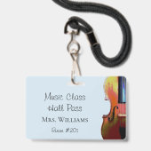 Violin Music Orchestra Class Blue Hall Pass Ausweis (Vorderseite mit Lanyard)