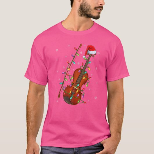 Violin Music Xmas Lights Weihnachten T-Shirt (Vorderseite)