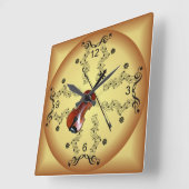 Violin ~ Musical Scroll ~ Golden Background ~ Quadratische Wanduhr (Winkel)