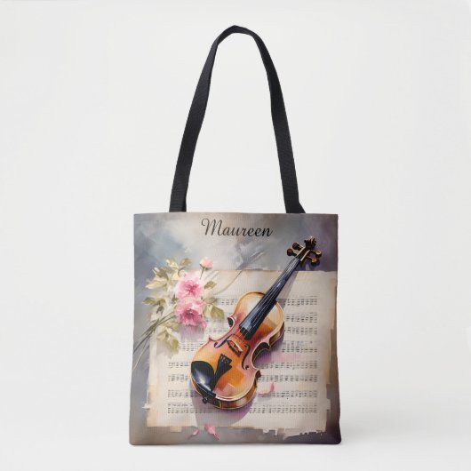 Violin Noten und Blume Tasche (Vorderseite)