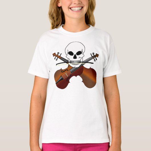 Violin Pirate Skull Funny Music Gift T-Shirt (Vorderseite)