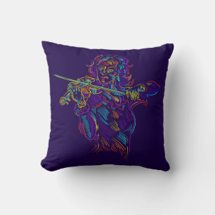 Violin Player Abstrakt Neon Zeichnend Throw Kissen