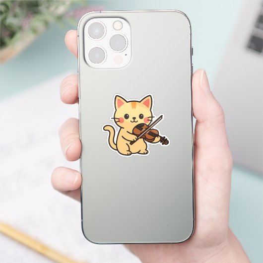 Violin Playing Cat Design Aufkleber (Telefon)