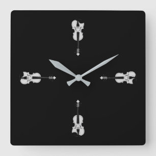 Violin Portrait - Black and White Photograph Quadratische Wanduhr