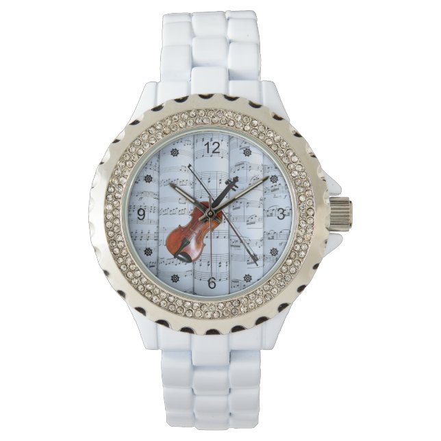 Violin ~ Rollenbogen Musik ~ Blue Tint Hintergrund Armbanduhr (Vorderseite)