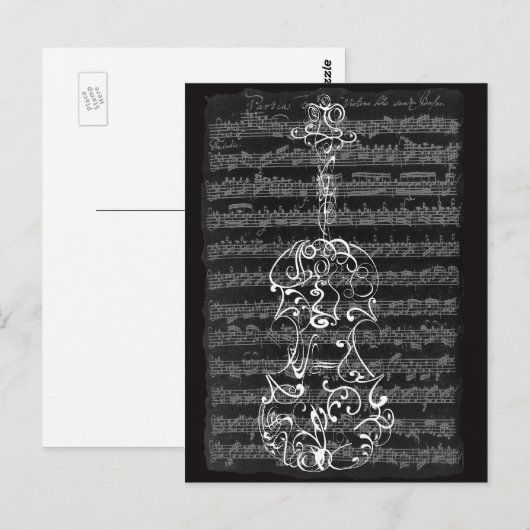 Violin Scrawl auf Bach Manuskript Postkarte (Vorne/Hinten)