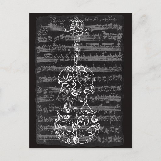 Violin Scrawl auf Bach Manuskript Postkarte (Vorderseite)