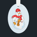 Violin Snowman Ornament<br><div class="desc">Ein Schneemann,  der einen Schal mit Musiknote trägt und eine Geige hält,  ist ein lustiges Wintermusikdesign für Streichmusiker an Geburtstagen,  Weihnachten und Winterferien.</div>