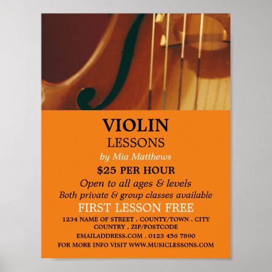 Violin Strings, Violin Lessons Advertising Poster (Vorne)