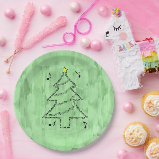 Violin Text Christmas Tree Pappteller (Party)