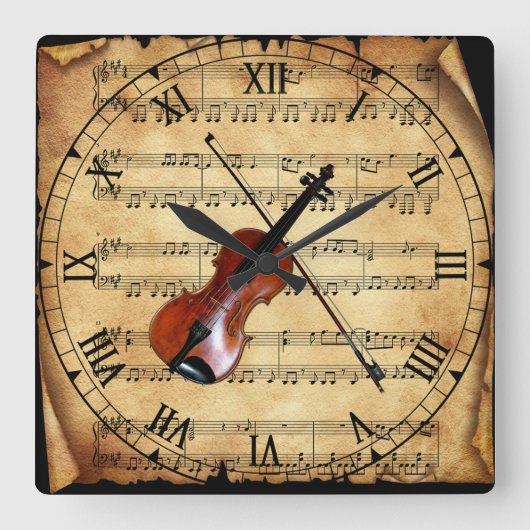 Violin ~ Vintage Sheet Music Background ~ Unique ~ Quadratische Wanduhr (Vorderseite)
