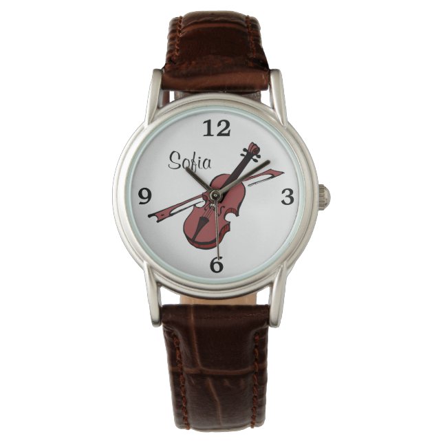 Violin Viola Music Name Monogram White Face Watch Armbanduhr (Vorderseite)