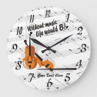 Violin - Without Music Life Would b Flat Clock Große Wanduhr
