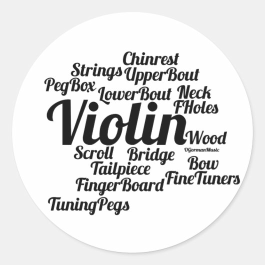 Violin Word Cloud Black Text Runder Aufkleber (Vorderseite)