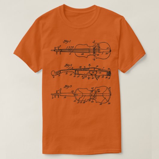 Violine Art Patent Schwarz T-Shirt (Design vorne)