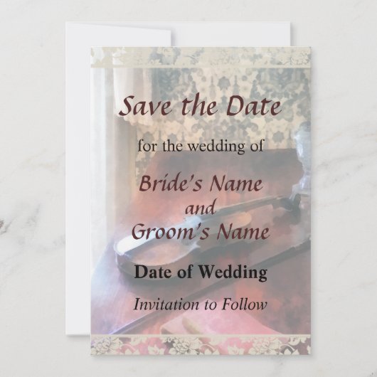 Violine auf Sideboard Save The Date (Vorderseite)