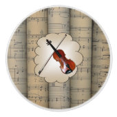 Violine auf Wolke ~ rollte Notenen-Hintergrund ~ Keramikknauf (Vorderseite)