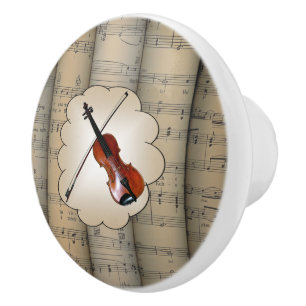 Violine auf Wolke ~ rollte Notenen-Hintergrund ~ Keramikknauf