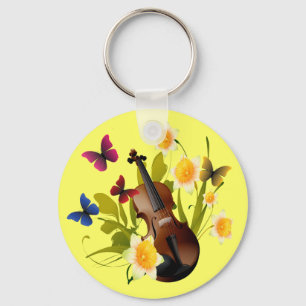 VIOLINE, BLUMEN UND SCHMETTERLINGE SCHLÜSSELANHÄNGER