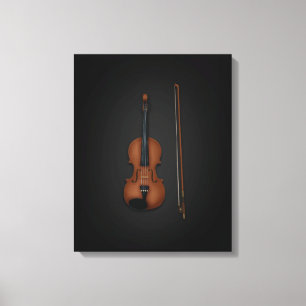 Violine & Bow Seite auf 16facher schwarzer Leinwan Leinwanddruck