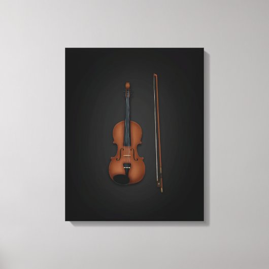 Violine & Bow Seite auf 16facher schwarzer Leinwan Leinwanddruck (Vorderseite)
