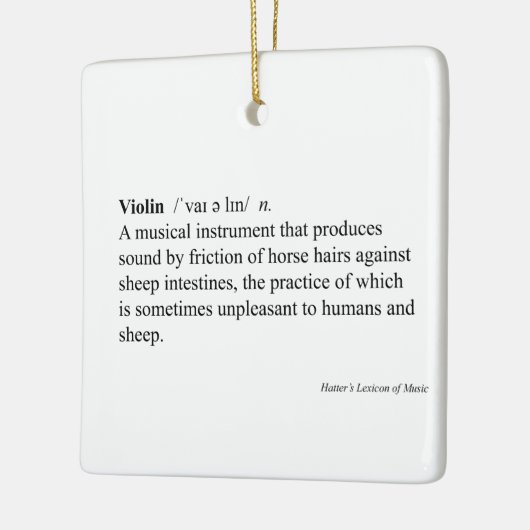 "Violine" Humorvolle Wörterbuchdefinitionsmusik Keramikornament (Links)