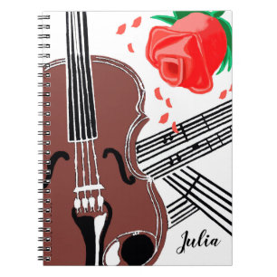 Violine mit Rosen-Blatt-Musik-personalisiertem Notizblock