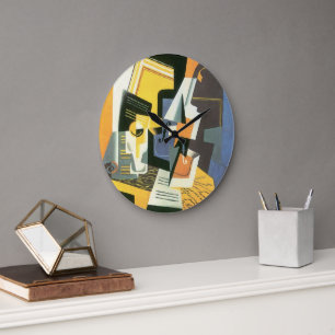 Violine und Glas von Juan Gris, Vintage Kubismus Große Wanduhr