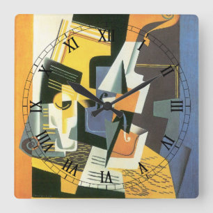 Violine und Glas von Juan Gris, Vintage Kubismus Quadratische Wanduhr