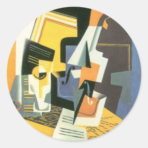 Violine und Glas von Juan Gris, Vintage-Kubismus Runder Aufkleber
