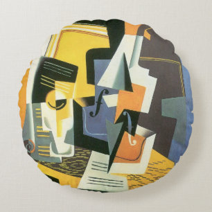 Violine und Glas von Juan Gris, Vintage Kubismus Rundes Kissen