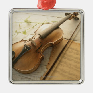 Violine und Noten Silbernes Ornament