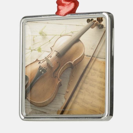 Violine und Noten Silbernes Ornament (Links)