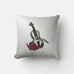 Violine und Rosen Silber Kissen