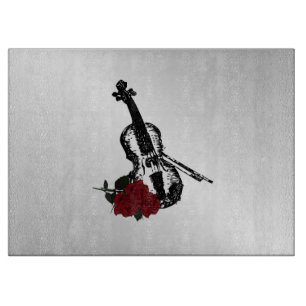 Violine und Rosen Silber Schneidebrett