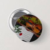 Violine und Rote Rose auf schwarzem Hintergrund Button (Vorne & Hinten)