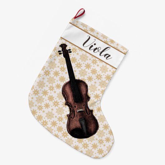 Violine und Schneeflocken Personalisierter Strumpf Großer Weihnachtsstrumpf (Vorderansicht (hängend))