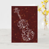 Violine von White Line Zeichnend auf tiefrotem Hin Karte (Gelbe Blume)