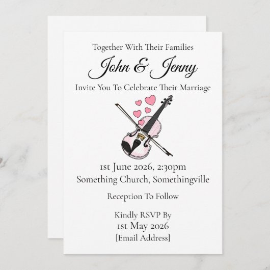 Violine Wedding Einladung Violinist Musicians (Vorne/Hinten)